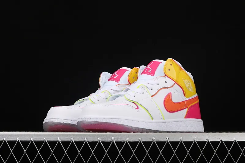 All categories Air Jordan Jordan series basketball shoes Air Jordan 1 Mid Air Jordan 1 Mid AJ1 Joe 1 mid-top white, yellow and pink candy color CV4611-100